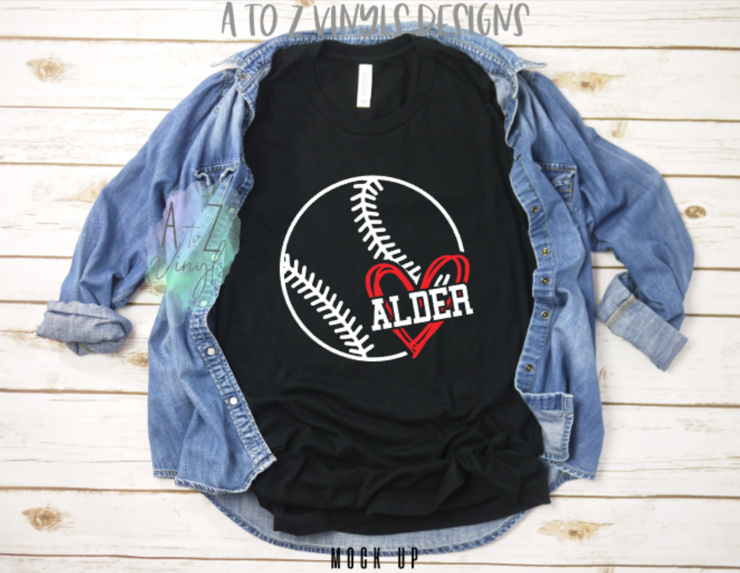 Adult Unisex Black -Baseball Heart Alder