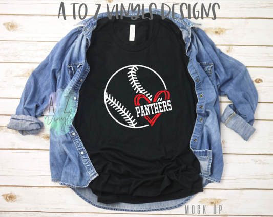 Adult Unisex Black- Panthers Baseball heart