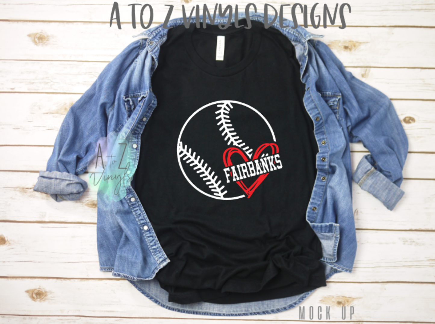 Adult Unisex Black- Fairbanks Baseball Heart