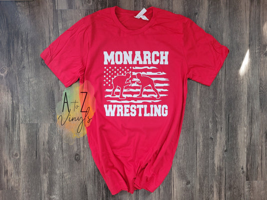 Adult Unisex Red Monarch wrestling Flag tee