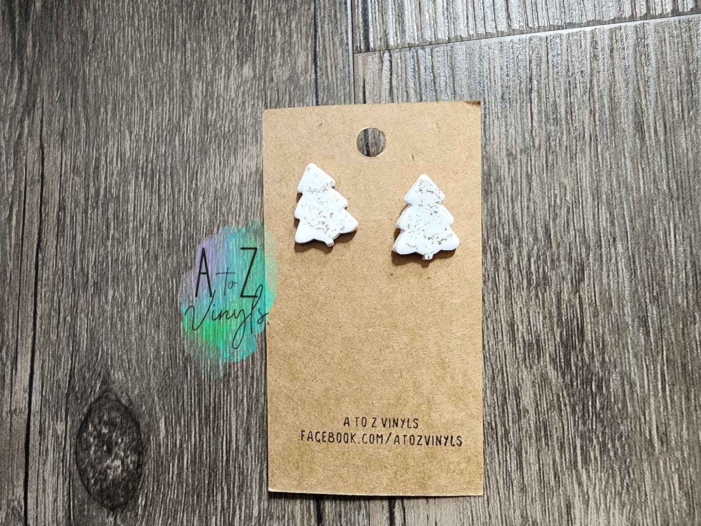 Studs- white trees with gold glitter