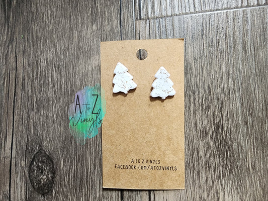 Studs- white trees with gold glitter