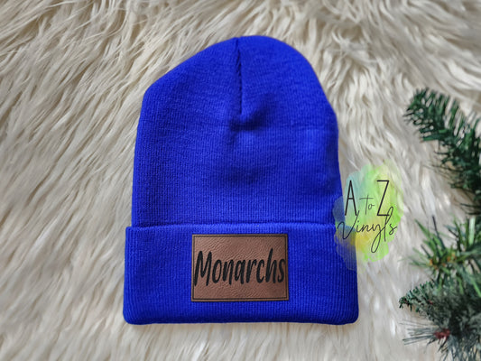 Beanie Blue- Monarchs leatherette patch