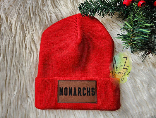 Beanie Red- Monarchs Leatherette patch