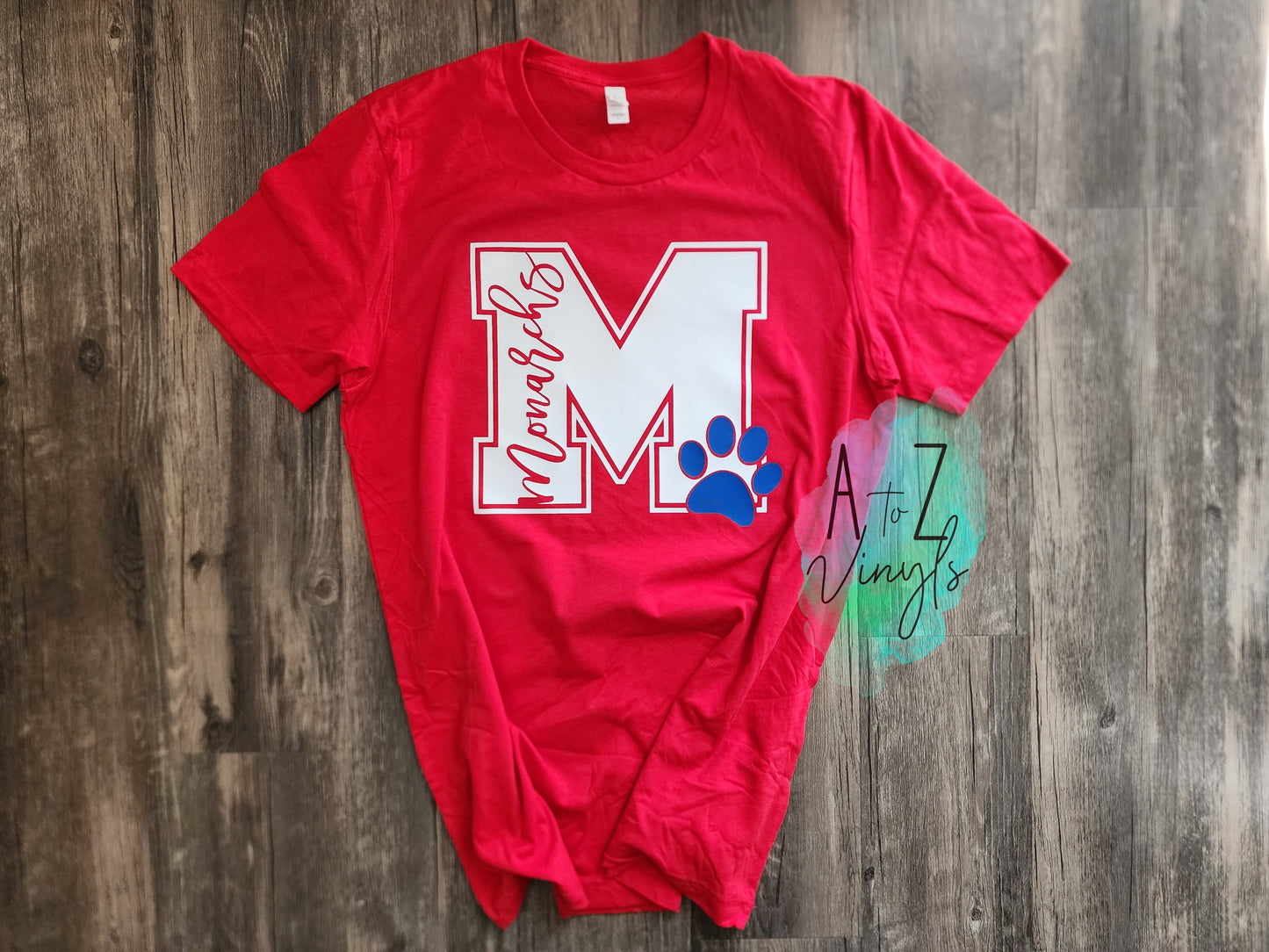 Adult Unisex Red- Monarchs block M with paw