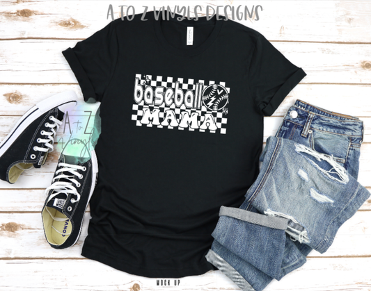 Adult Unisex Black- Baseball Mama Checkered