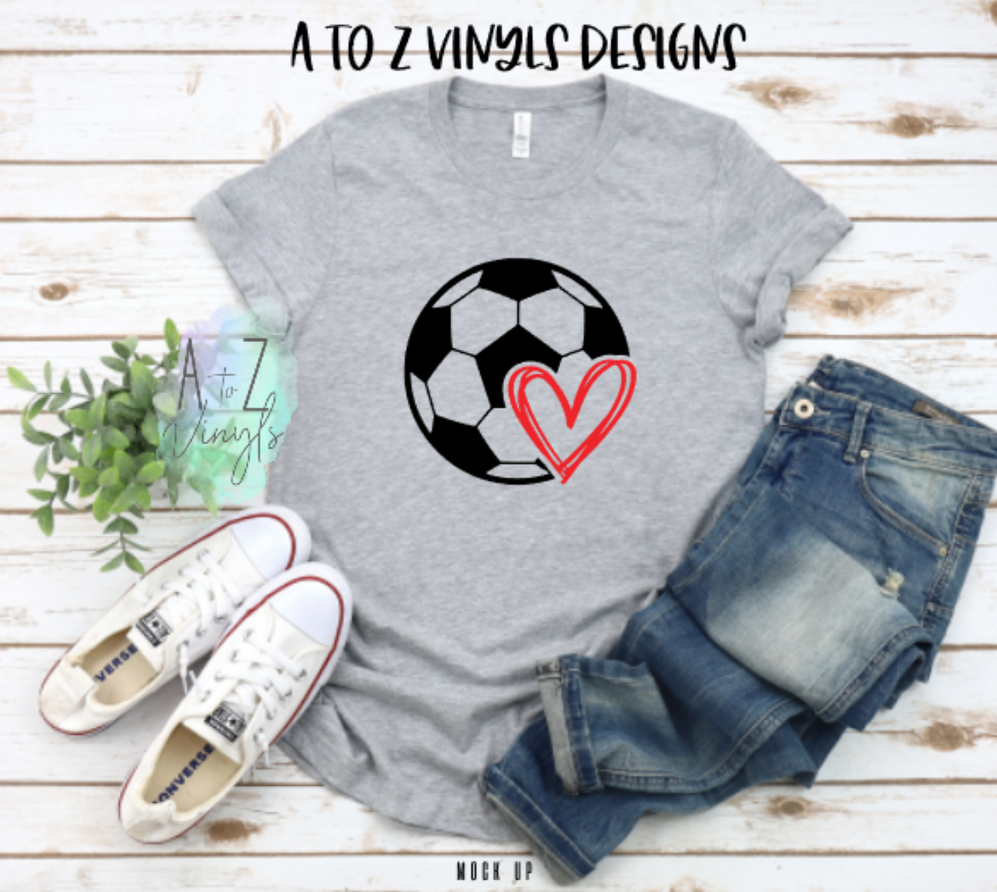 Adult Unisex light grey- Soccer ball heart