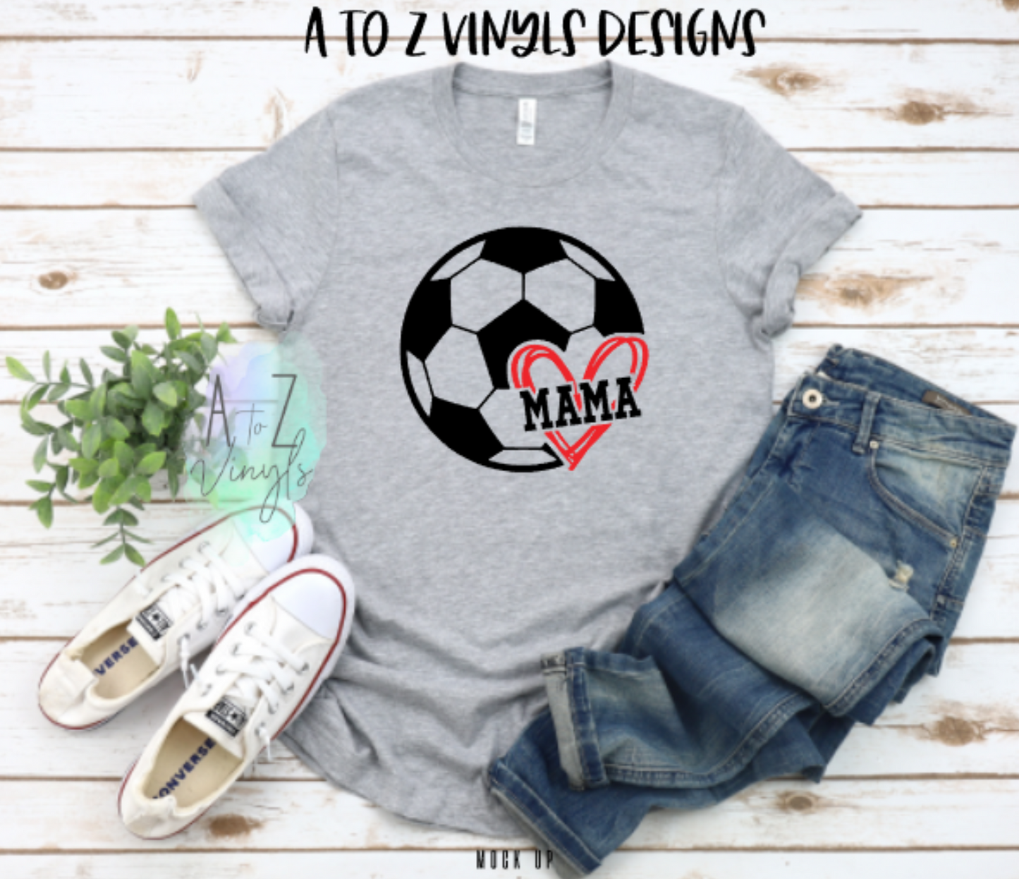 Adult Unisex light grey- Soccer ball heart mama