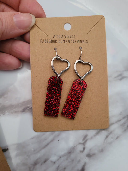 Sparkle red Heart Dangle earrings