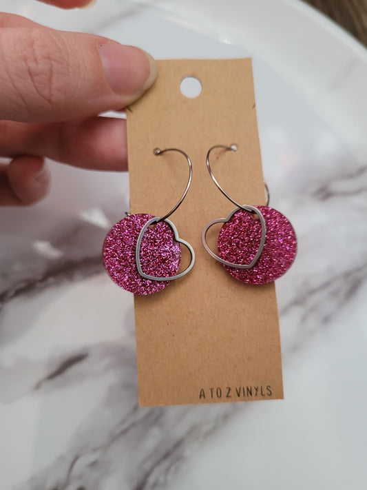 Pink glitter heart hoops