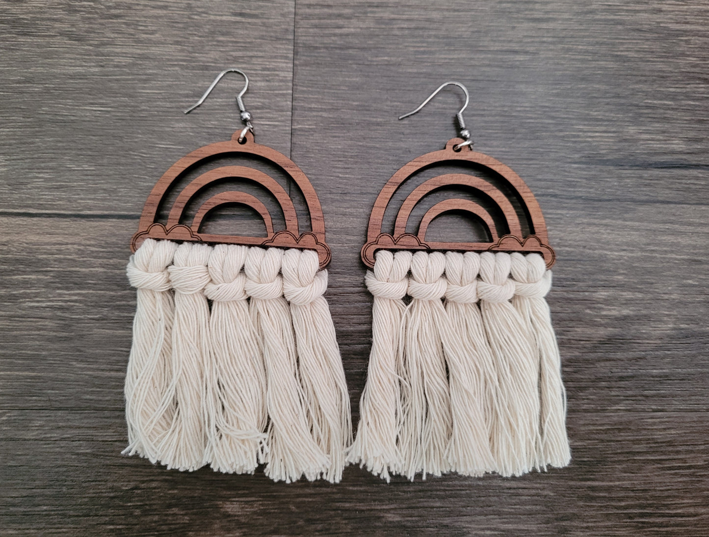 Off White Rainbow Macrame Earrings