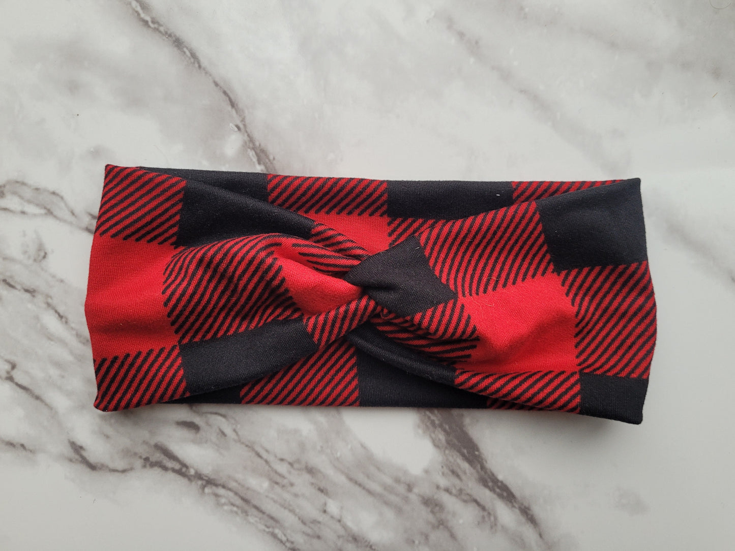 Toddler topknot headband- Buffalo plaid