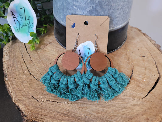 Macrame Earrings- Teal Semicircle