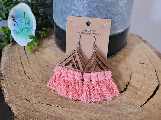 Macrame Earrings- Coral Triangles