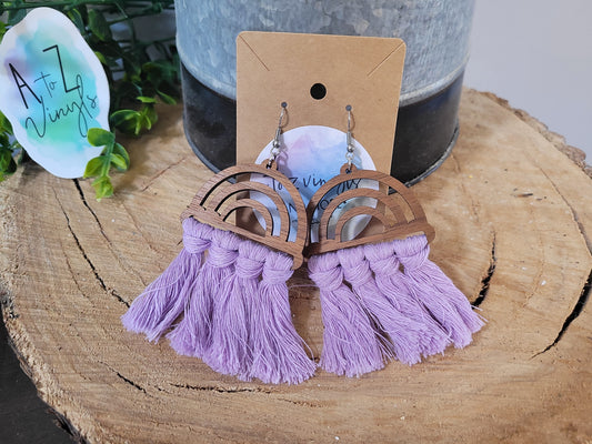 Macrame Earrings- Lavender rainbows