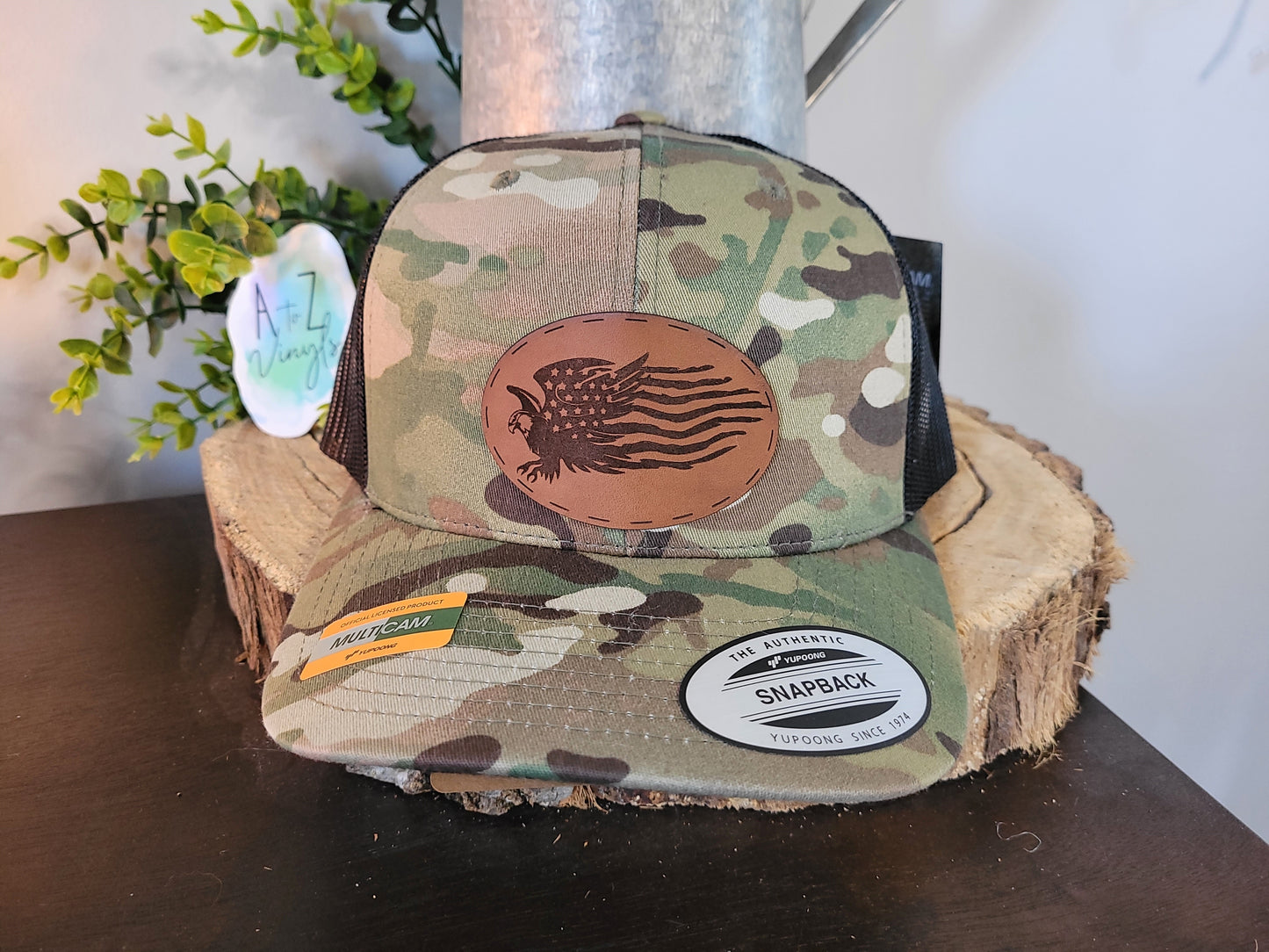 Mens Camo Snapback- Eagle Flag Leather patch