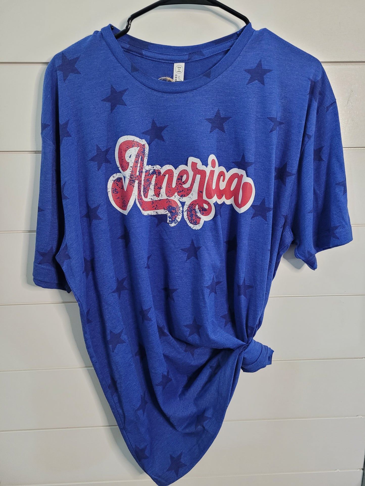 Adult XL- Star royal tee with Distressed America design