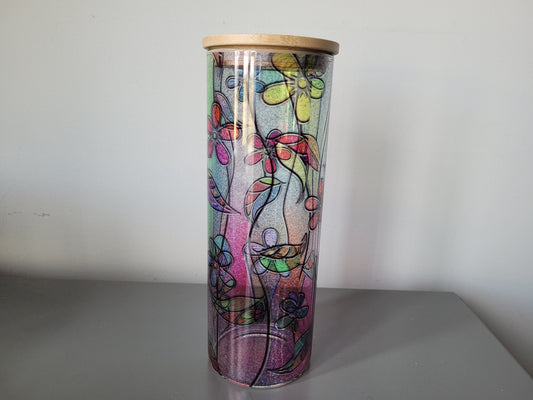 25oz Glass tumbler- Stained Glass florals