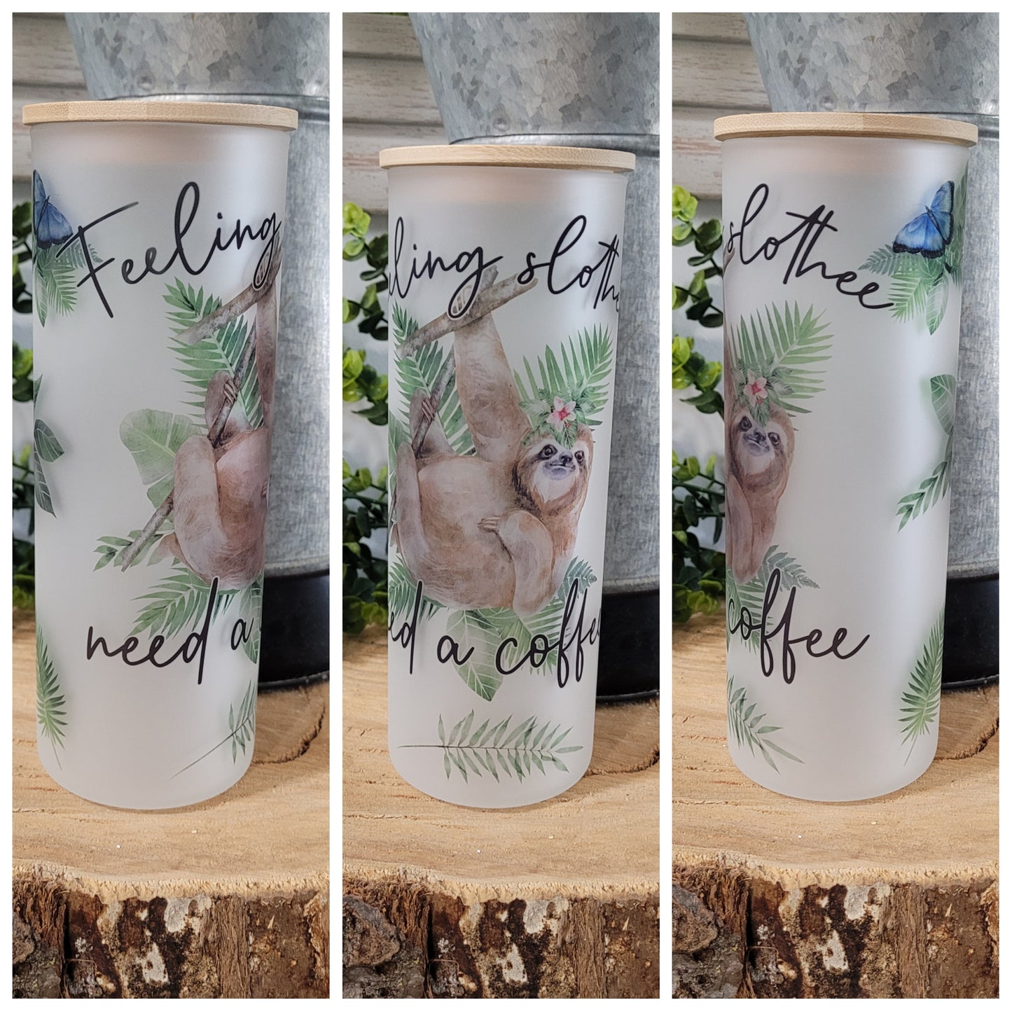 25oz Glass tumbler-Sloth