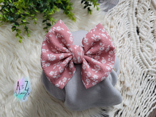 Nylon Headband bow- soft pink floral