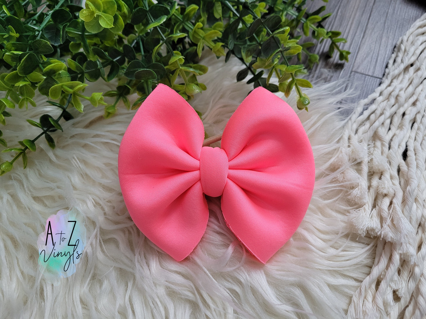 Nylon Headband bow- Neon Pink