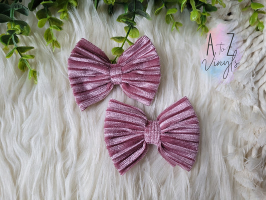 Alligator Clip Pigtail bows- Velvet rose gold