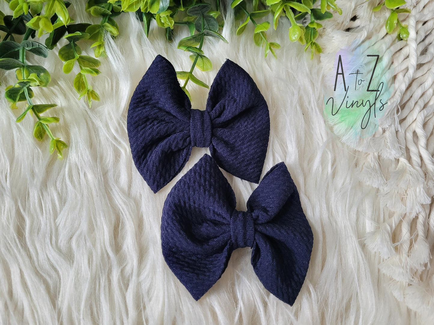 Alligator Clip Pigtail bows- Navy