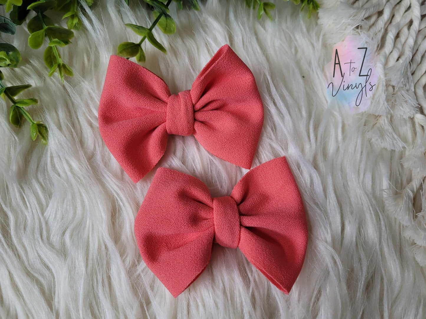 Alligator Clip Pigtail bows- Coral Pink