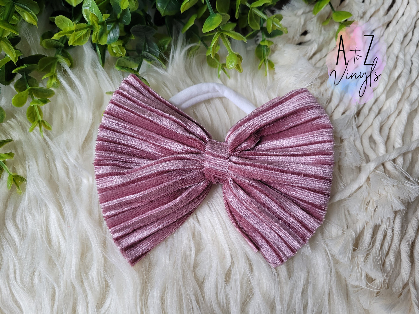 Nylon Headband bow- Velvet rose gold