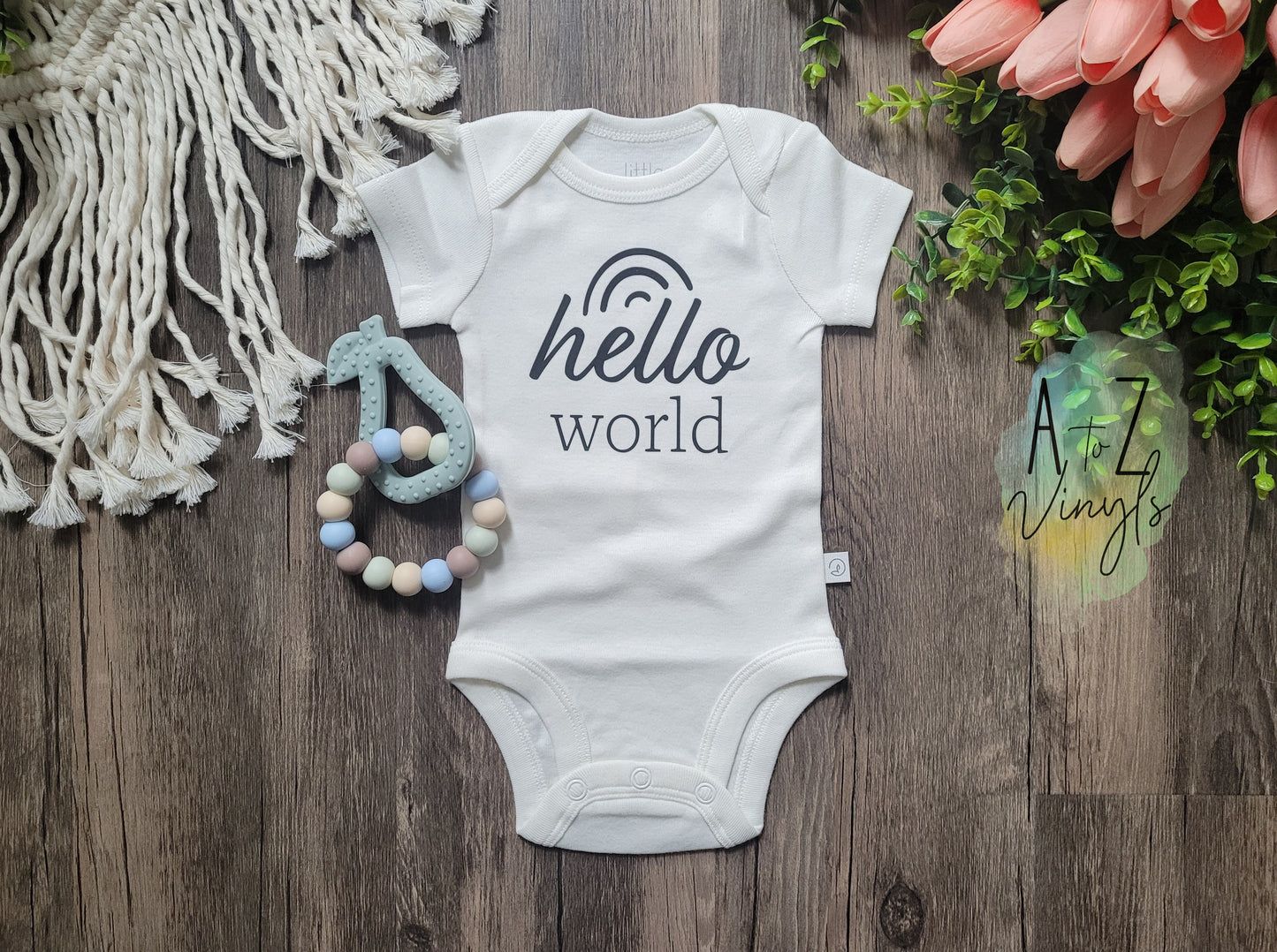 Newborn Organic Cotton bodysuit- hello world