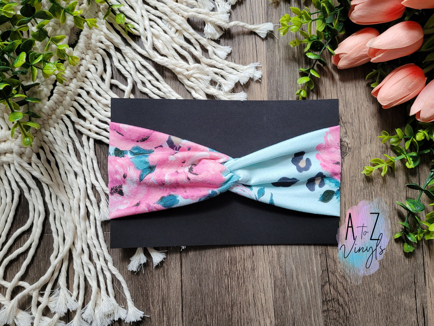 Adult Topknot Headbands- mint floral leopard