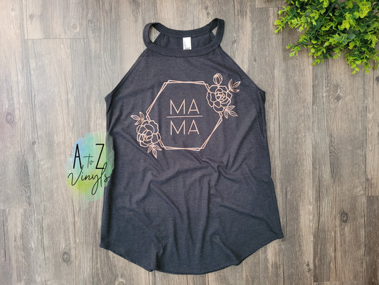 Womans SM Rocker Tank- Rose Gold floral mama