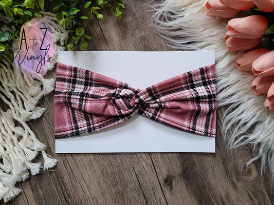 Adult Topknot Headbands- Mauve Plaid