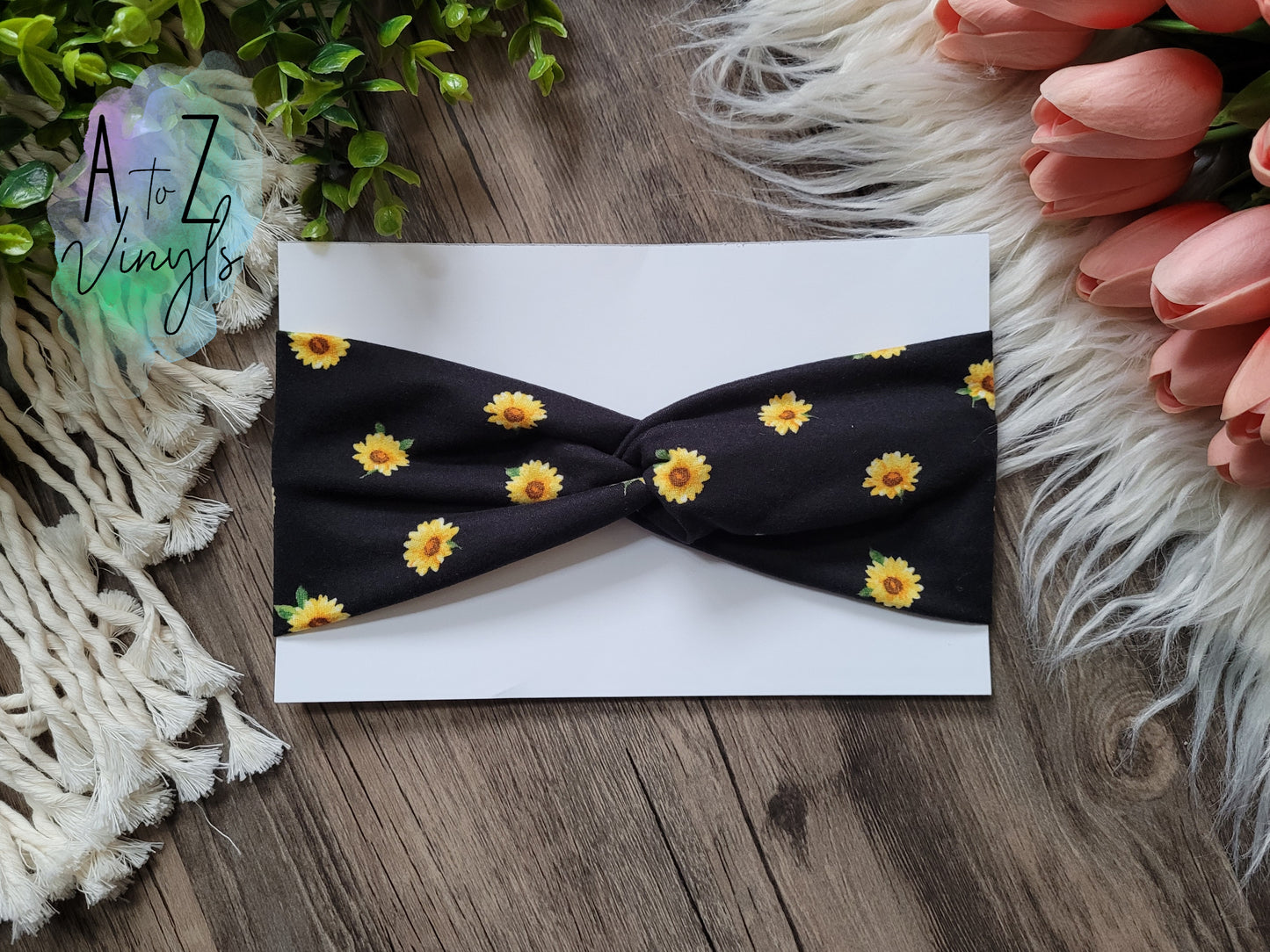 Adult Topknot Headbands- black with small floral