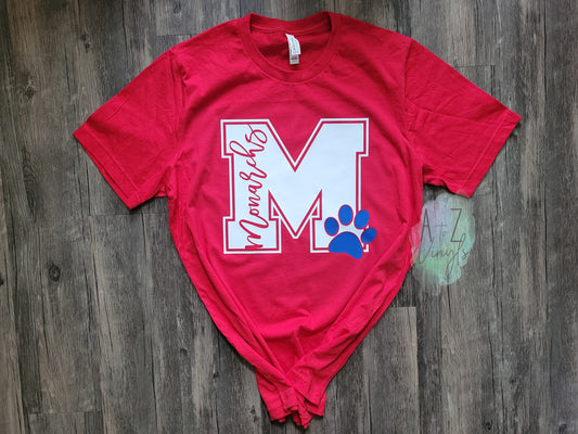 Adult Unisex Red- Monarchs block M with paw