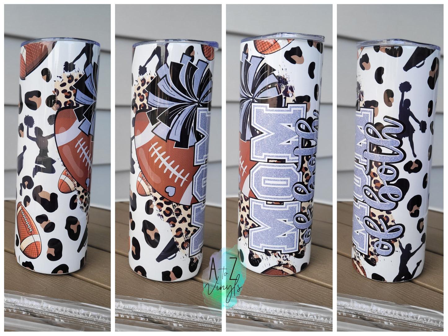 20oz Stainless Steel- Football & Cheer -leopard mom of both