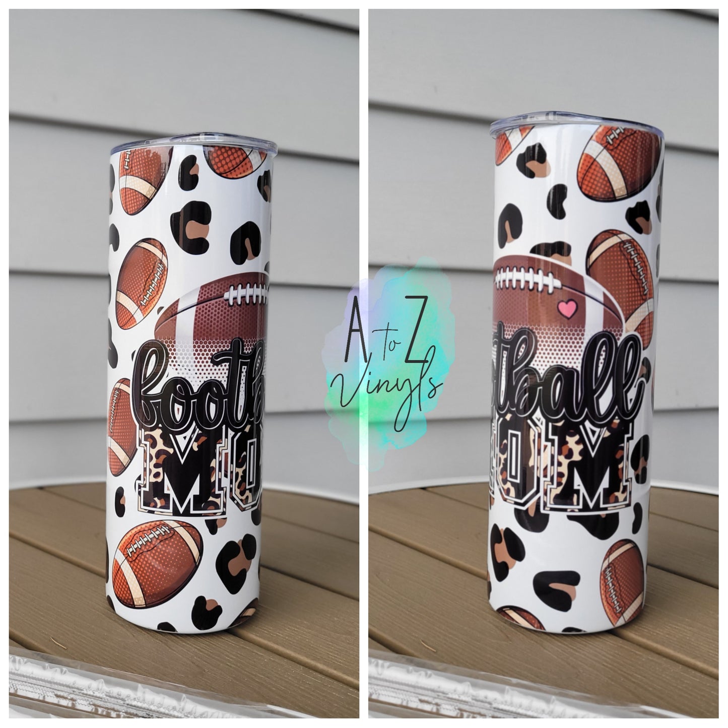 20oz stainless steel tumbler - Leopard Football Mom