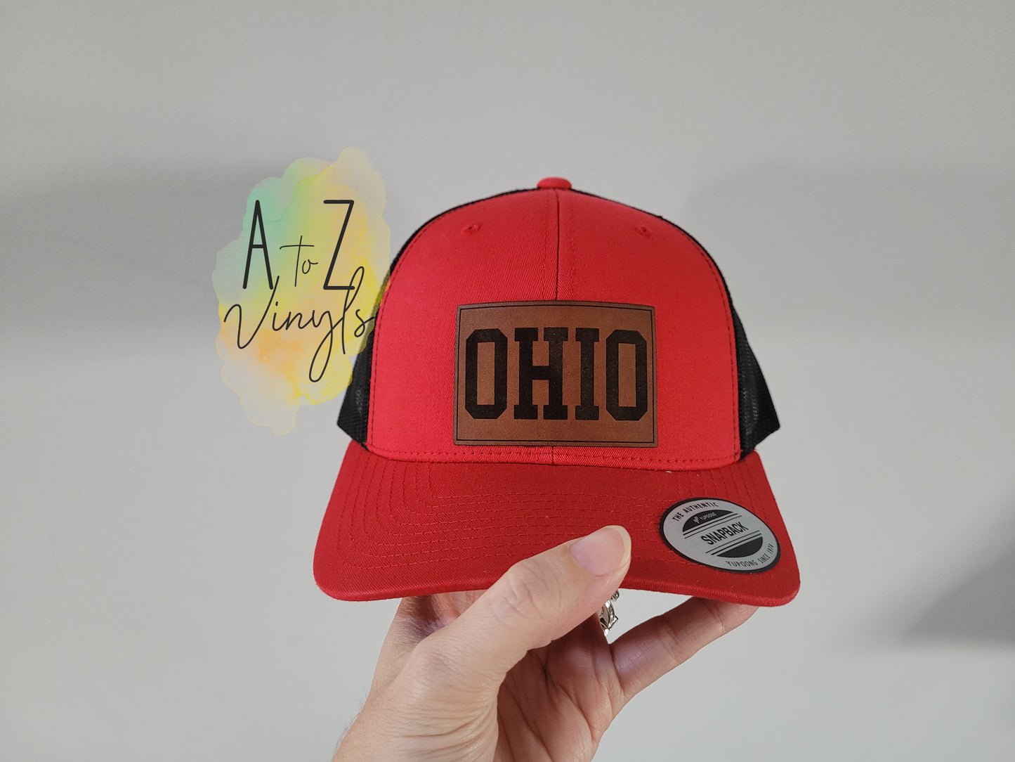 Mens Red hat- OHIO leather patch