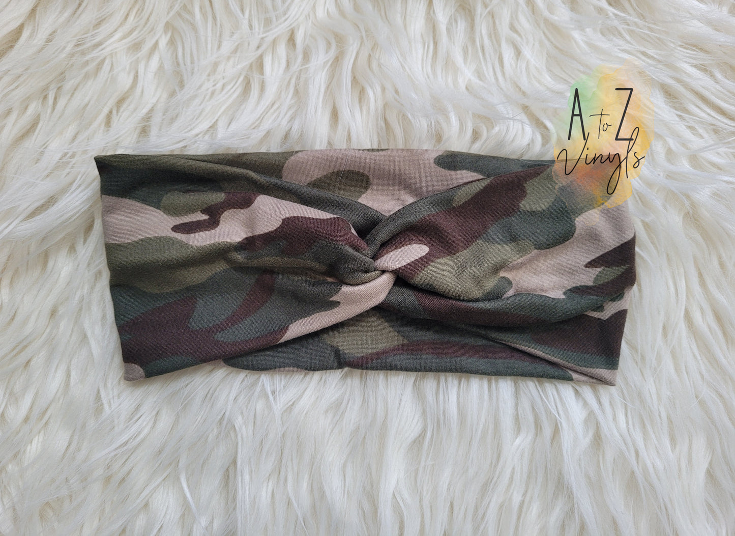 Adult Topknot Headbands- Green camo