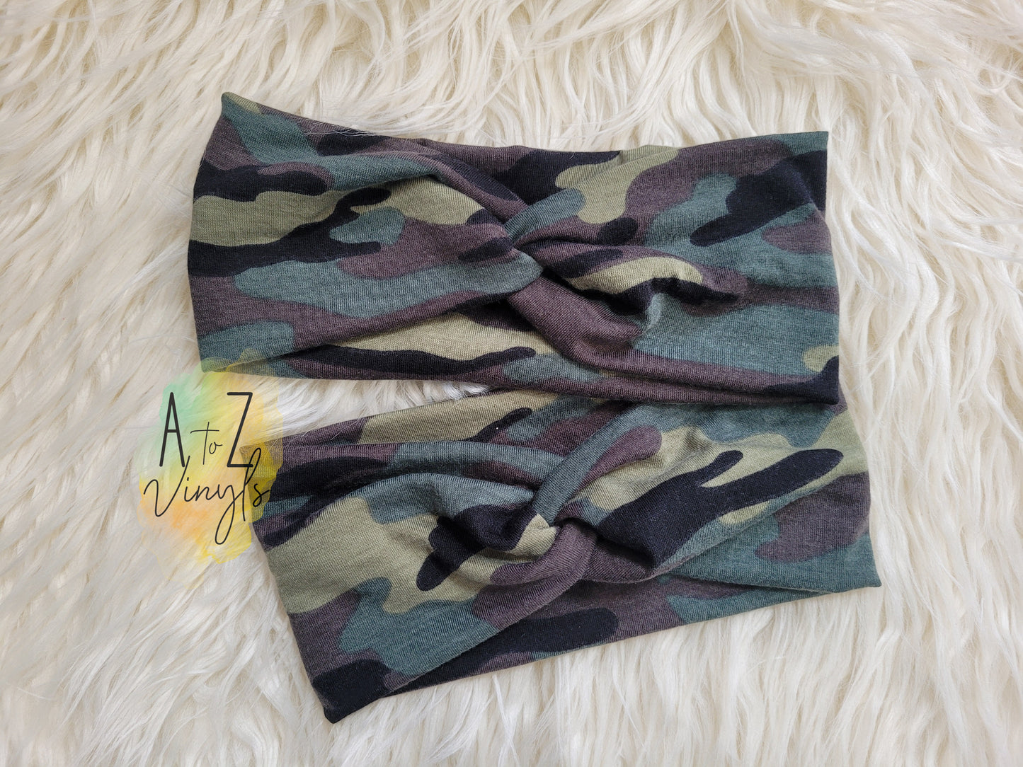 Adult Topknot Headbands- soft green Camo