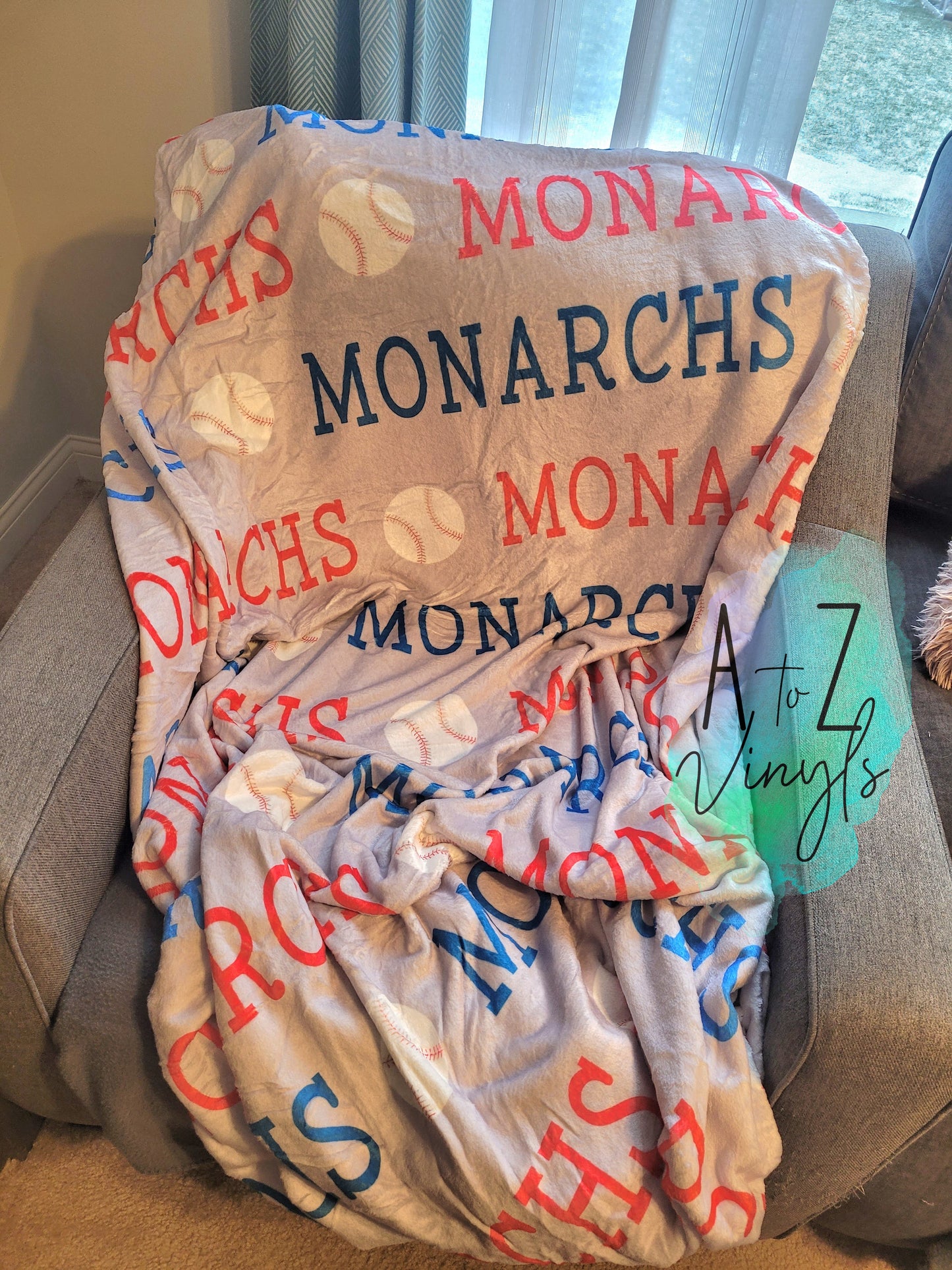 Monarchs Light Grey Baseball Minky Blanket