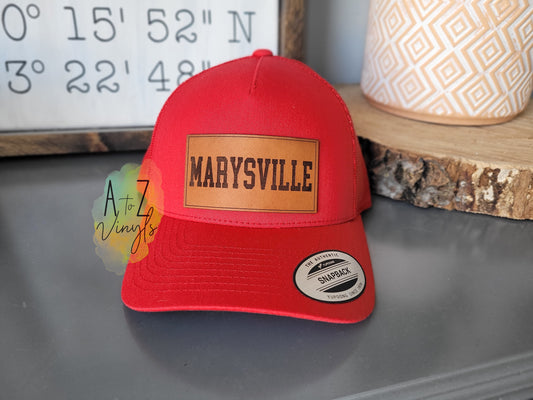 Hat mens red - Marysville leather patch