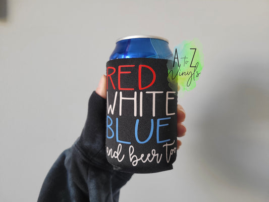 Beverage Can Cooler- Red white blue and beer too